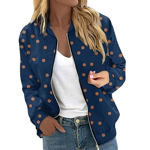Bomberjacke Damen Langarm Coat Blouson Reißverschluss Jacket Mädchen Sommerjacke Kurz Outwear College Jacke Damen Winter Leichte Pilotenjacke Fliegerjacke Frauen Aufdruck Übergangsjacke von FUPODD