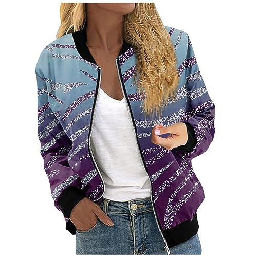 Bomberjacke Damen Reißverschluss Übergangsjacke Frauen Winter Damen-Jacken College Jacke Damen Winter Blouson Langarm Sweatjacke Frühling Pilotenjacke Blumenmuster Coat Outwear Fliegerjacke von FUPODD