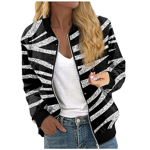 Bomberjacke Damen Reißverschluss Übergangsjacke Frauen Winter Damen-Jacken College Jacke Damen Winter Blouson Langarm Sweatjacke Frühling Pilotenjacke Blumenmuster Coat Outwear Fliegerjacke von FUPODD