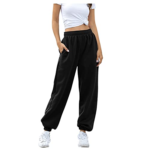 Breite Jogginghose Damen Mit Gummizug Sporthose Damen Lang Mit Handytasche Freizeithose Sport Hosen Damen Bequeme Sweathose Damen Wanderhose Damen Gym Laufhose Frauen Trainingshose Tennishose von FUPODD