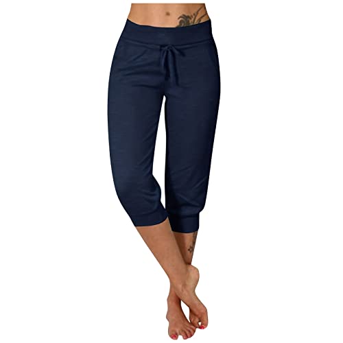 Caprihose Damen Sommer Leicht Strandhose Damen Sommerhose Damen Leicht 7/8 Yoga Hosen Damen Plissee Hose Damen Lockere Hosen Damen Sommer Capri Hosen Damen Jogginghose Damen Kurz Boho Hose Damen von FUPODD