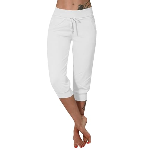 Caprihose Damen Sommer Sporthose Damen Kurz Mit Taschen Dreiviertel Hose Damen Laufhose Damen Baggy Jogginghose Damen Mit Gummizug Sommerhose Damen Leicht Luftig 3/4 Hose Damen Wanderhose Damen von FUPODD