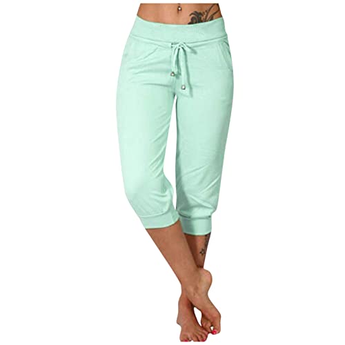 Caprihosen Sporthose Mit Handytasche Strechhosen Für Damen Hose Viskose Damen Hosen Sommer Damen Leicht Capri Damen Sommerhose Damenhosen 3/4 Lang Sommerhose Damen Große Größen Loose Fit Hose Damen von FUPODD