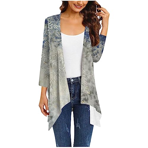 Cardigan Damen Elegant Strickjacke Damen Lang Festlich Strickjacken Für Damen Leicht Strickmantel Damen Vintage Druck Boho Lange Strickjacke Lässig Frauen Jacke Winter Mantel High Low Saum von FUPODD