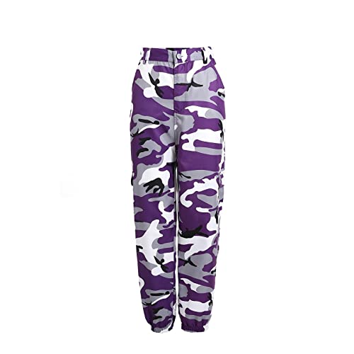 Cargohose Damen Baggy Camouflage Hose High Waist Camo Hosen Mit Seitentaschen Wanderhose Hoher Bund Stoffhose Sport Tarnhose Frauen Jogginghose Multi Taschen Sommerhose Leicht Arbeitshose von FUPODD
