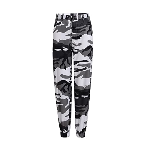 Cargohose Damen Baggy Camouflage Hose High Waist Camo Hosen Mit Seitentaschen Wanderhose Hoher Bund Stoffhose Sport Tarnhose Frauen Jogginghose Multi Taschen Sommerhose Leicht Arbeitshose von FUPODD