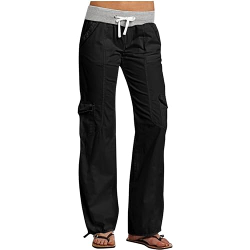 Cargohose Damen Baggy Jogginghose Damen Mit Vielen Taschen Stoffhose Damen Sommerhosen Leicht Luftig Wanderhose Damen Viskose Arbeitshose Damen Palazzo Hose Mit Drawstring Gürtel Sporthose Damen von FUPODD