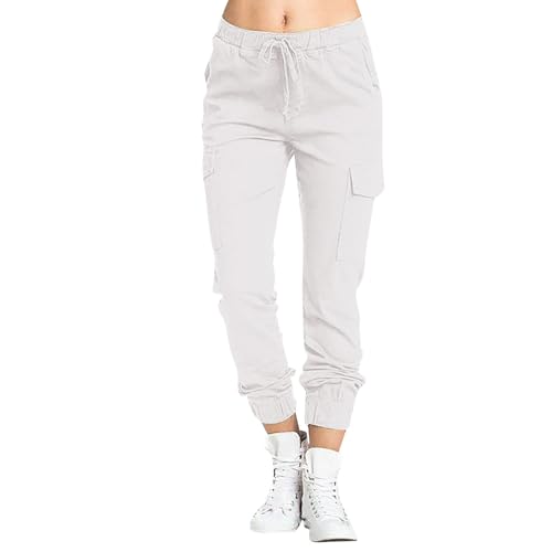 Cargohose Damen Multi Taschen Arbeitshose Frauen High Waist Jogginghose Mit Drawstring Gürtel Wanderhose Outdoorhose Sporthose Freizeithose Streetwear Cargo Hose Athletisch Trekkinghose von FUPODD