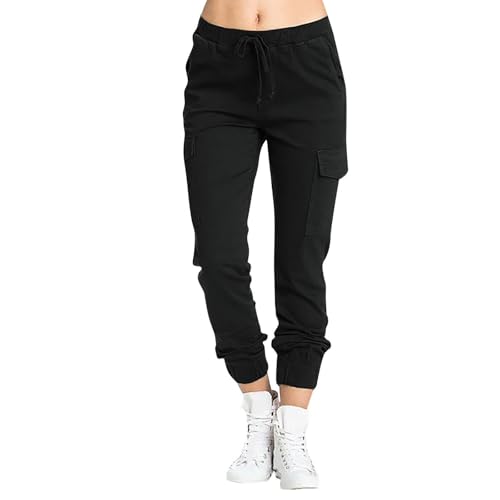 Cargohose Damen Multi Taschen Arbeitshose Frauen High Waist Jogginghose Mit Drawstring Gürtel Wanderhose Outdoorhose Sporthose Freizeithose Streetwear Cargo Hose Athletisch Trekkinghose von FUPODD