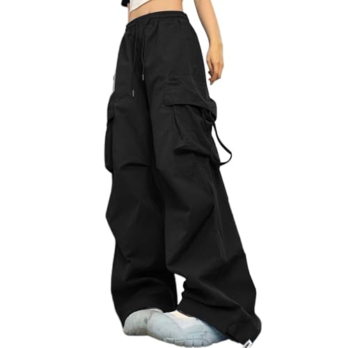 Cargohose Damen Weitem Bein Fallschirmhose High Waist Wanderhose Multi Taschen Arbeitshose Frauen Baggy Y2k Outdoorhose Mit Gummizug Trekkinghose Cargo Hosen Streetwear Jogginghose Sport Hose von FUPODD