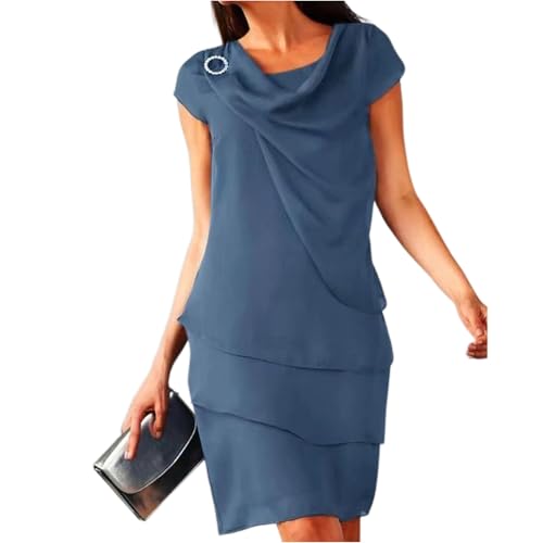 Chiffonkleid Damen Festlich Knielang Kleid Hochzeitsgast Damen Sommer Festliche Cocktailkleid Elegant Kleider Hochzeit Abendkleid Mit Ärmel Festkleid A Linie Chiffon Stufenkleid Frauen Schick von FUPODD