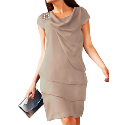 Chiffonkleid Damen Festlich Knielang Kleid Hochzeitsgast Damen Sommer Festliche Cocktailkleid Elegant Kleider Hochzeit Abendkleid Mit Ärmel Festkleid A Linie Chiffon Stufenkleid Frauen Schick von FUPODD