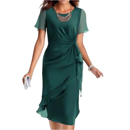 Chiffonkleid Festliche Kleider Für Damen Elegante Chiffon Kleid Hochzeitsgast Cocktailkleid Midi A Linie Sommerkleid Kurzarm Midikleid Elegant Festlich Sommerkleider Leicht Luftig Abendkleid von FUPODD
