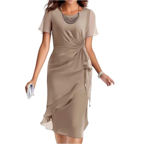 Chiffonkleid Festliche Kleider Für Damen Elegante Chiffon Kleid Hochzeitsgast Cocktailkleid Midi A Linie Sommerkleid Kurzarm Midikleid Elegant Festlich Sommerkleider Leicht Luftig Abendkleid von FUPODD