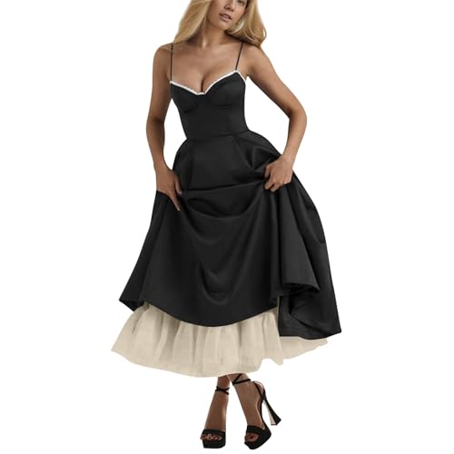 Cocktailkleid Damen Corset Abendkleid Damen Elegant Schick Kleid Elegant Festlich Tailliert Maxikleider Einfarbig Freizeitkleider A-Linien Sommerkleid Schwingen Sommerkleider Ärmellos Schöne von FUPODD