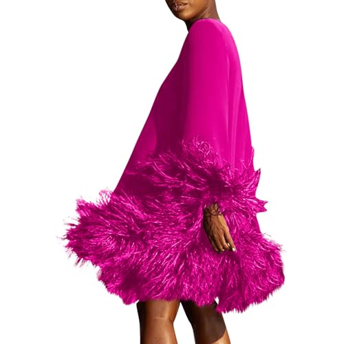 Cocktailkleid Damen Kurz Elegant Langarm Pulloverkleid Vintage Kunstfell Ballkleid Rundhals Einfarbig Abendkleid Langärmeliges Ausgestellte Für Frauen Kleid A Linie Frühlingskleid Winter von FUPODD