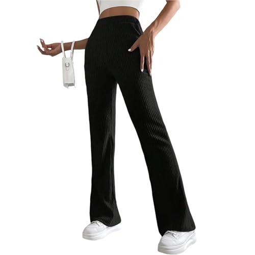 Cordhose Damen Elegant Schlaghose Frauen Weites Bein Gerippt Hosen High Waist Cord Freizeithose Lang Casual Bootcut Yoga Leggings Einfarbig Flare Hose Bequem Abendhose Slim Fit Partyhose von FUPODD