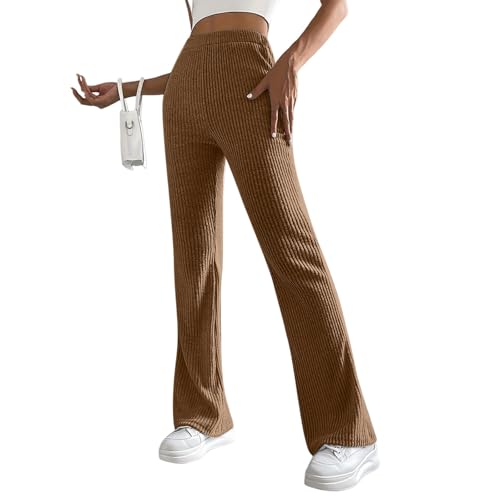 Cordhose Damen Elegant Schlaghose Frauen Weites Bein Gerippt Hosen High Waist Cord Freizeithose Lang Casual Bootcut Yoga Leggings Einfarbig Flare Hose Bequem Abendhose Slim Fit Partyhose von FUPODD