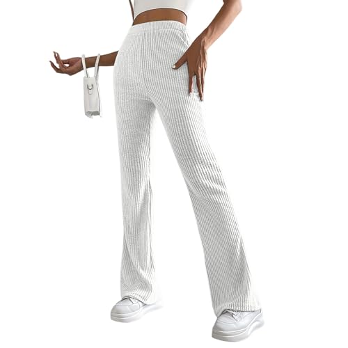 Cordhose Damen Elegant Schlaghose Frauen Weites Bein Gerippt Hosen High Waist Cord Freizeithose Lang Casual Bootcut Yoga Leggings Einfarbig Flare Hose Bequem Abendhose Slim Fit Partyhose von FUPODD