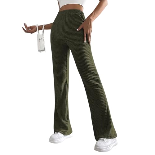 Cordhose Damen Elegant Schlaghose Frauen Weites Bein Gerippt Hosen High Waist Cord Freizeithose Lang Casual Bootcut Yoga Leggings Einfarbig Flare Hose Bequem Abendhose Slim Fit Partyhose von FUPODD
