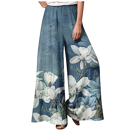 Culottes Hosen Damen High Waist Sommerhose Damen Leicht Palazzo Hose Damen Elegant Stoffhose Damen Sommer Musselin Hose Damen Blumen Plissee Hose Marlenehose Damen Mit Gummizug Freizeithose Damen von FUPODD