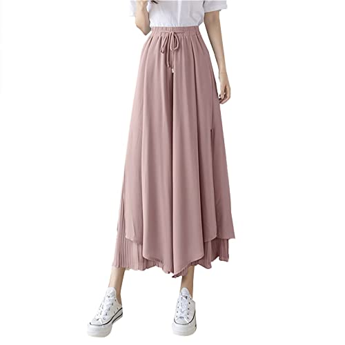 Culottes Hosen Damen Leichte Sommerhose, Damen Wickelhose Weites Bein Rüschen Hose Damen Sommer Hosen Mit Weitem Bein Leicht Luftige Sommerhosen Plissee Bequeme Sporthose für Frauen Schlaghose von FUPODD