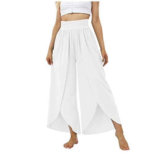 Culottes Hosen Damen Leichte Sommerhose, Damen Wickelhose mit Schlitz Weites Bein Rüschen Hose Damen Sommer Yogahose Leicht Luftige Sommerhosen Plissee Bequeme Sporthose für Frauen Schlaghose von FUPODD