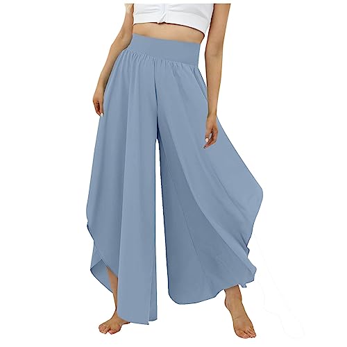 Culottes Hosen Damen Leichte Sommerhose, Damen Wickelhose mit Schlitz Weites Bein Rüschen Hose Damen Sommer Yogahose Leicht Luftige Sommerhosen Plissee Bequeme Sporthose für Frauen Schlaghose von FUPODD