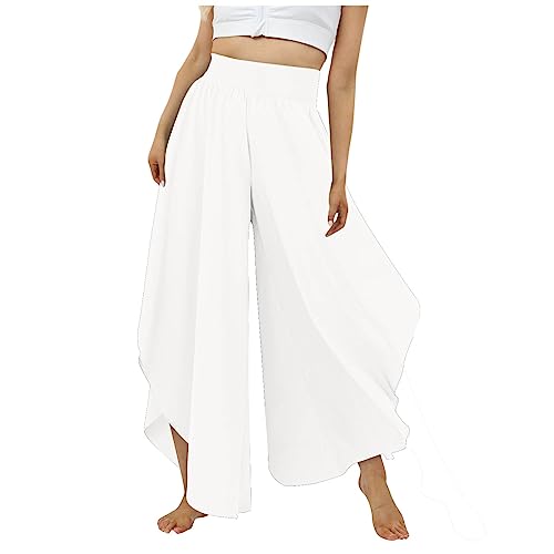 Culottes Hosen Damen Leichte Sommerhose, Damen Wickelhose mit Schlitz Weites Bein Rüschen Hose Damen Sommer Yogahose Leicht Luftige Sommerhosen Plissee Bequeme Sporthose für Frauen Schlaghose von FUPODD