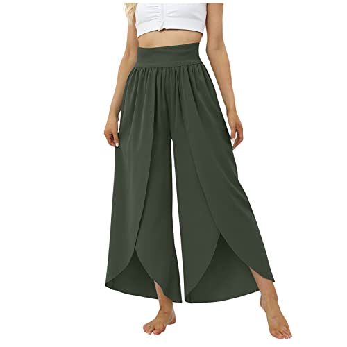 Culottes Hosen Damen Leichte Sommerhose, Damen Wickelhose mit Schlitz Weites Bein Rüschen Hose Damen Sommer Yogahose Leicht Luftige Sommerhosen Plissee Bequeme Sporthose für Frauen Schlaghose von FUPODD