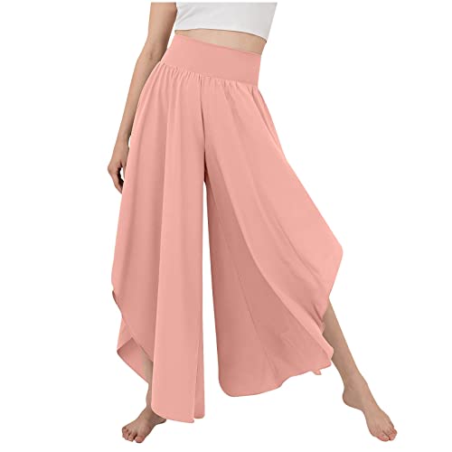 Culottes Hosen Damen Leichte Sommerhose, Damen Wickelhose mit Schlitz Weites Bein Rüschen Hose Damen Sommer Yogahose Leicht Luftige Sommerhosen Plissee Bequeme Sporthose für Frauen Schlaghose von FUPODD