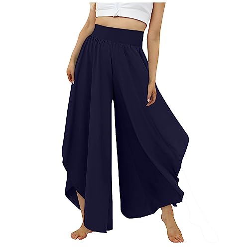 Culottes Hosen Damen Leichte Sommerhose, Damen Wickelhose mit Schlitz Weites Bein Rüschen Hose Damen Sommer Yogahose Leicht Luftige Sommerhosen Plissee Bequeme Sporthose für Frauen Schlaghose von FUPODD