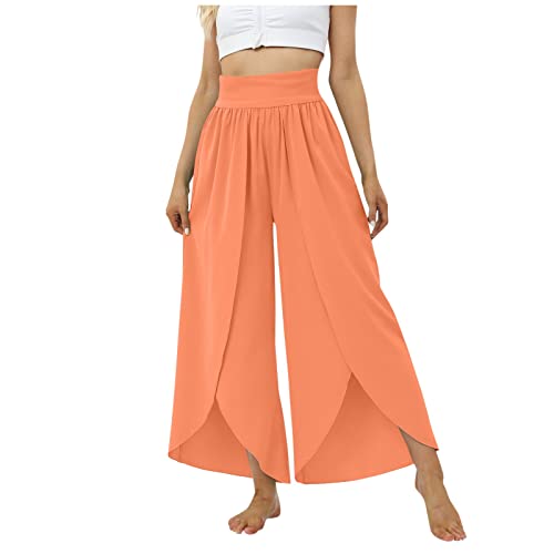 Culottes Hosen Damen Leichte Sommerhose, Damen Wickelhose mit Schlitz Weites Bein Rüschen Hose Damen Sommer Yogahose Leicht Luftige Sommerhosen Plissee Bequeme Sporthose für Frauen Schlaghose von FUPODD