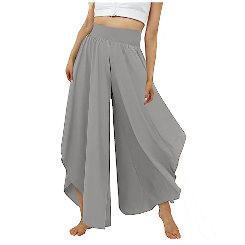 Culottes Hosen Damen Leichte Sommerhose, Damen Wickelhose mit Schlitz Weites Bein Rüschen Hose Damen Sommer Yogahose Leicht Luftige Sommerhosen Plissee Bequeme Sporthose für Frauen Schlaghose von FUPODD