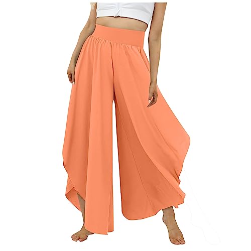 Culottes Hosen Damen Leichte Sommerhose, Damen Wickelhose mit Schlitz Weites Bein Rüschen Hose Damen Sommer Yogahose Leicht Luftige Sommerhosen Plissee Bequeme Sporthose für Frauen Schlaghose von FUPODD