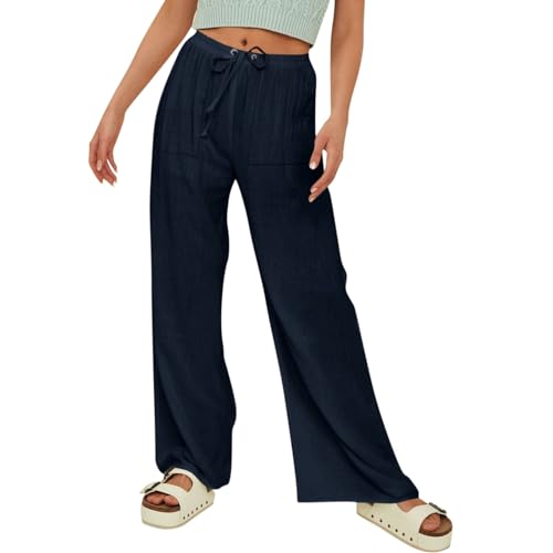 Culottes Hosen Damen Mit Taschen Palazzo Hose Damen Elegant Musselin Hose Damen Mit Gummizug Weite Stoffhose Damen Sommerhosen Leicht Luftig Plissee Strandhose Viskose Marlenehose Damen Lässige von FUPODD