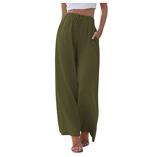 Culottes Hosen Damen Plissee Damen Leinenhose Weite Beine Hose Sommer Loose Hose Damen Locker Leichte Sommerhose Lang Sommerhosen Damen Leicht Leinen Caprihose Mit Hohem Bund von FUPODD