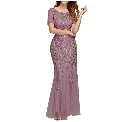Damen Abendkleid Elegant Maxikleid 1920er-Jahre Kleid Mit Pailletten Damenkleid Tüll Partykleid Frauen Kurze Ärmel Kleider Lang Cocktail-Meerjungfrau-Kleid Ballkleid Für Hochzeit Abendkleider von FUPODD