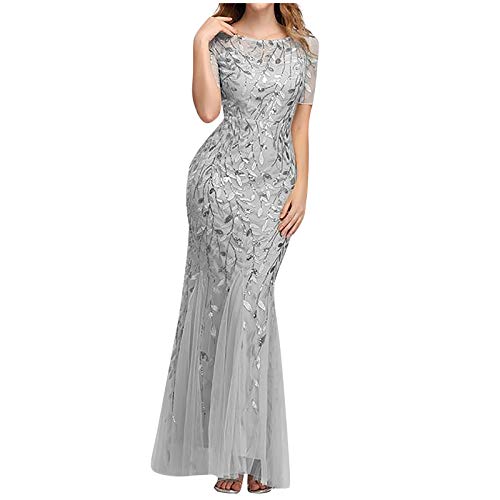 Damen Abendkleid Elegant Maxikleid 1920er-Jahre Kleid Mit Pailletten Damenkleid Tüll Partykleid Frauen Kurze Ärmel Kleider Lang Cocktail-Meerjungfrau-Kleid Ballkleid Für Hochzeit Abendkleider von FUPODD