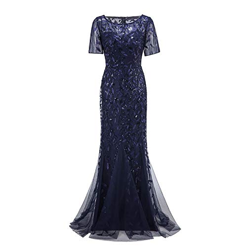 Damen Abendkleid Elegant Maxikleid 1920er-Jahre Kleid Mit Pailletten Damenkleid Tüll Partykleid Frauen Kurze Ärmel Kleider Lang Cocktail-Meerjungfrau-Kleid Ballkleid Für Hochzeit Abendkleider von FUPODD