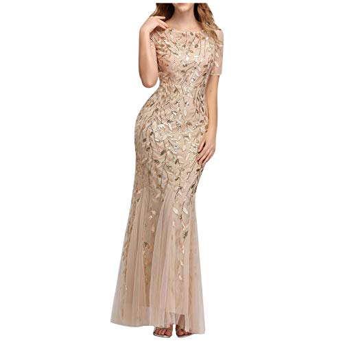 Damen Abendkleid Elegant Maxikleid 1920er-Jahre Kleid Mit Pailletten Damenkleid Tüll Partykleid Frauen Kurze Ärmel Kleider Lang Cocktail-Meerjungfrau-Kleid Ballkleid Für Hochzeit Abendkleider von FUPODD