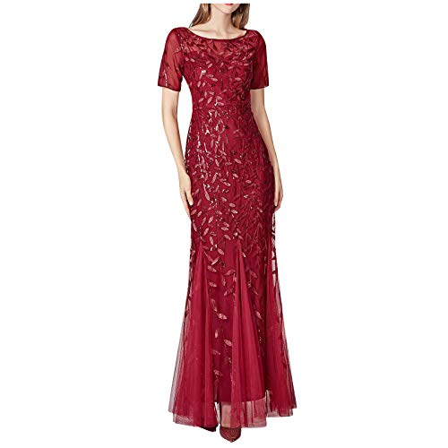 Damen Abendkleid Elegant Maxikleid 1920er-Jahre Kleid Mit Pailletten Damenkleid Tüll Partykleid Frauen Kurze Ärmel Kleider Lang Cocktail-Meerjungfrau-Kleid Ballkleid Für Hochzeit Abendkleider von FUPODD
