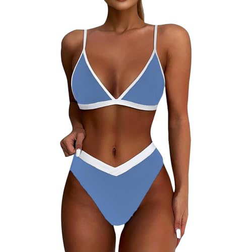 Damen Bikini Set Bauch Weg Badeanzug Damen Bauchweg Push Up Badeanzüge Zweiteilig V Ausschnitt Bademode Curvy Triangel Bikinis Frauen Hoher Beinausschnitt Zweifarbig Swimsuits High Waist von FUPODD
