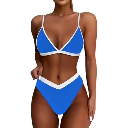 Damen Bikini Set Bauch Weg Badeanzug Damen Bauchweg Push Up Badeanzüge Zweiteilig V Ausschnitt Bademode Curvy Triangel Bikinis Frauen Hoher Beinausschnitt Zweifarbig Swimsuits High Waist von FUPODD