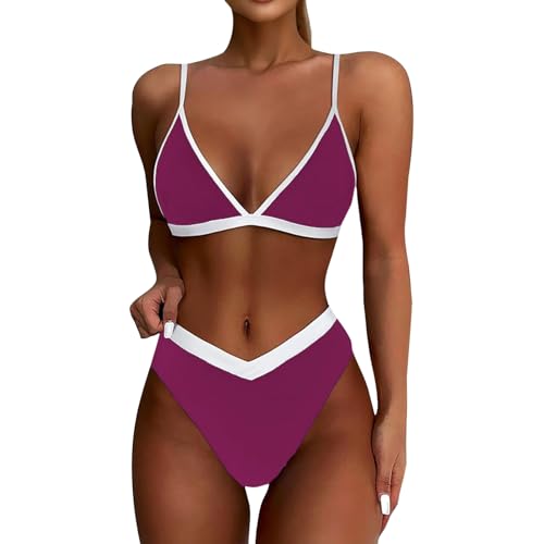 Damen Bikini Set Bauch Weg Badeanzug Damen Bauchweg Push Up Badeanzüge Zweiteilig V Ausschnitt Bademode Curvy Triangel Bikinis Frauen Hoher Beinausschnitt Zweifarbig Swimsuits High Waist von FUPODD