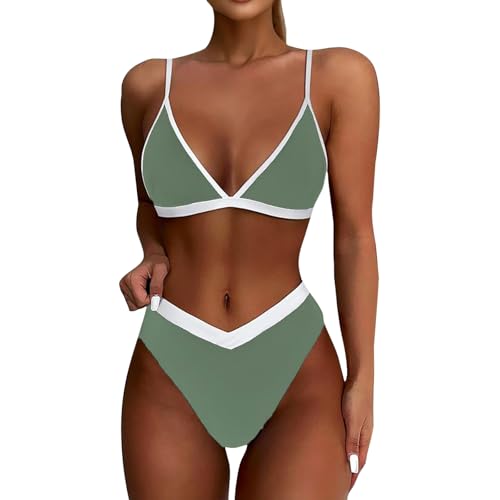 Damen Bikini Set Bauch Weg Badeanzug Damen Bauchweg Push Up Badeanzüge Zweiteilig V Ausschnitt Bademode Curvy Triangel Bikinis Frauen Hoher Beinausschnitt Zweifarbig Swimsuits High Waist von FUPODD
