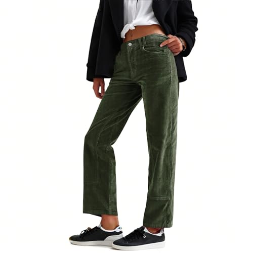 Damen Cordhose Gerades Bein Seniorenhosen Business Büro Arbeits Hosen Frauen Wide Leg Schlupfhose Breitcord Damenhose Cord Freizeithose Mit Taschen Chino Hose Einfarbig Cordjeans Knöpfen von FUPODD