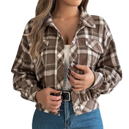 Damen Hemdjacke Karierte Wolljacke Damen Winter Langarm Hemd Bluse Shacket Mantel Flanell Kurzjacke Revers Übergangsjacke Baumwolle Hemdbluse Mit Knöpfen Tweed Jacke Frauen Casual Oberteile Damen Hemdjacke Karierte Wolljacke Damen Winter Langarm Hemd Bluse Shacket Mantel Flanell Kurzjacke Revers Übergangsjacke Baumwolle Hemdbluse Mit Knöpfen Tweed Jacke Frauen Casual Oberteile von FUPODD