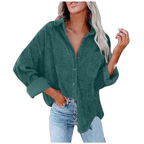 Damen-Jacken Elegant Langarm Cordjacke Damen Hemdjacke Damen Lässig Musselin Bluse Oversize Shirt Cordhemd Oberteile Hemdbluse Button Down Freizeitjacke Übergangsjacke Herbstjacke Frauen von FUPODD