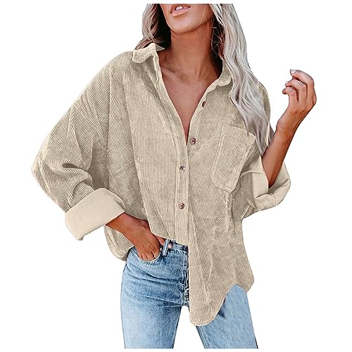 Damen-Jacken Elegant Langarm Cordjacke Damen Hemdjacke Damen Lässig Musselin Bluse Oversize Shirt Cordhemd Oberteile Hemdbluse Button Down Freizeitjacke Übergangsjacke Herbstjacke Frauen von FUPODD